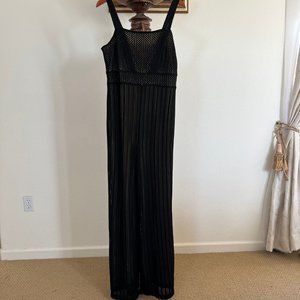 Venus Size L Black Crochet Overlay Wide-Leg Wide Strap Sleeveless Jumpsuit